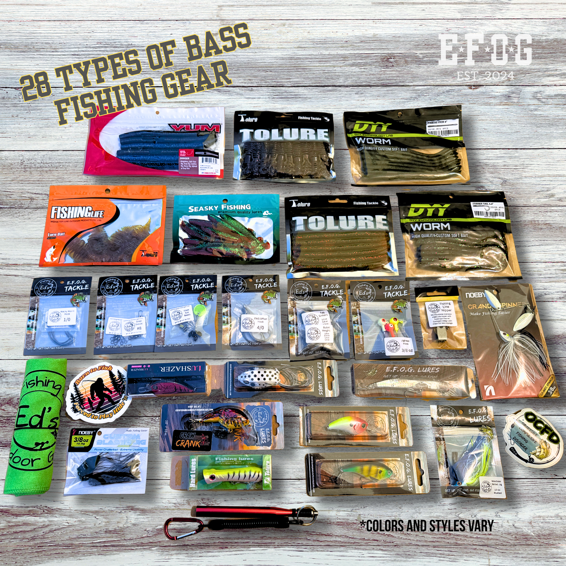 bass fishing lure box 600 Piece Tackle Kit With Hooks Sinkers Swivels Snaps Topwater Lures Spoons Soft Plastics Jig Heads Frogs Minnows And More Gear For 6 handpicked items from top brands around the world Each box contains a random assortment of lures Ed's "BIGFOOT" Bass Fishing Gift
